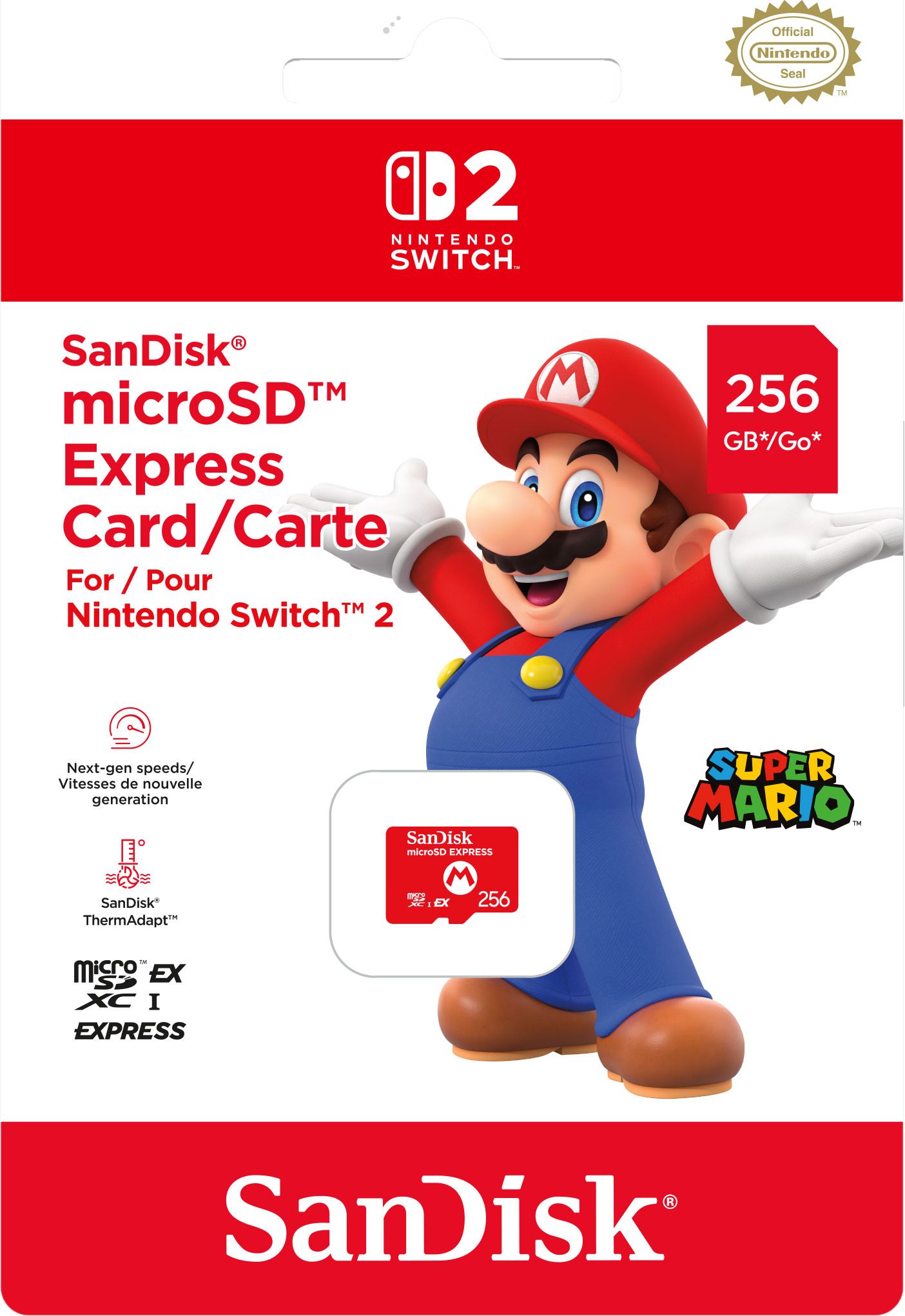 Image of Nintendo SanDisk microSD Express Card for Switch 2 - Red, Red